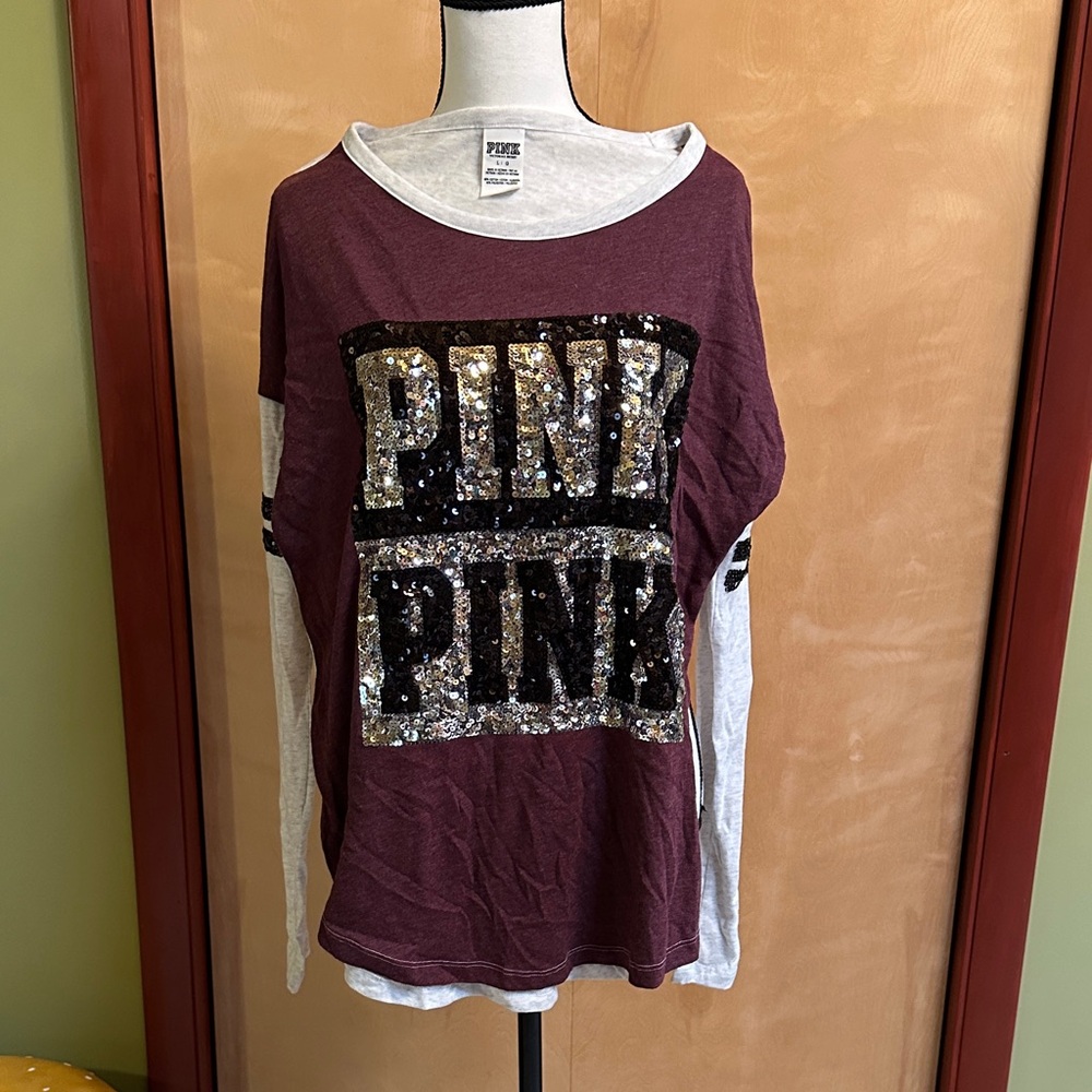 Victoria's Secret Burgundy Sequin Long Sleeve Tee